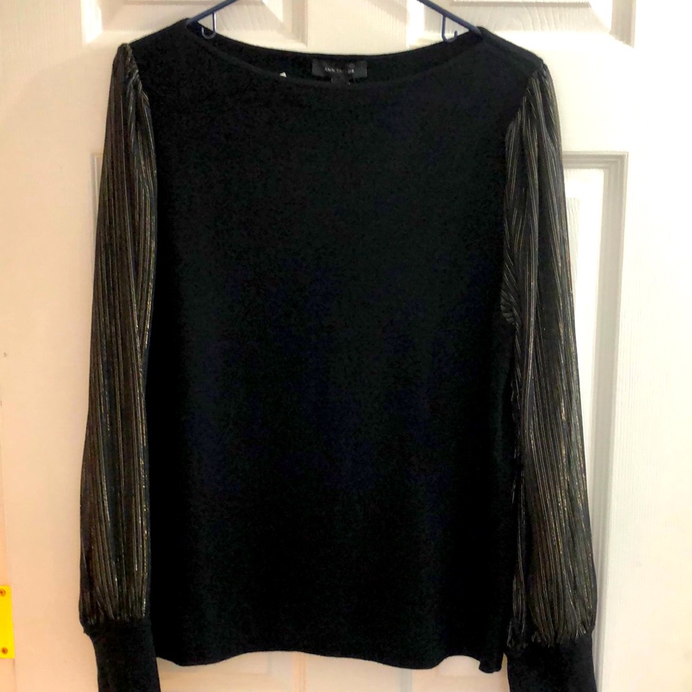 Ann Taylor Black Sheer Metallic Sleeve Sweater NWT Size XL